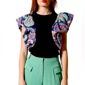 GRACIA Paisley Puff Shoulder Top Blouse